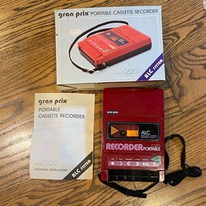 GRAN PRIX C620 PORTABLE CASSETTE PLAYER Red Box Paperwork Works Perfectly